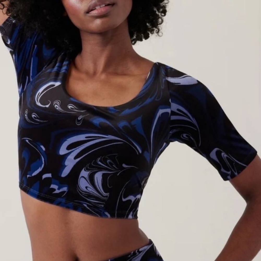 Athleta Exhilarate Velvet Crop Blue Sz XL Athletic Dance Top New